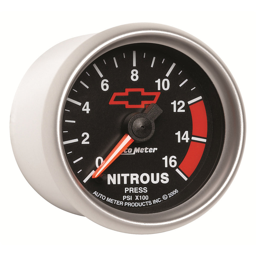 AutoMeter 3674-00406 GAGE, NTROUS PRSSURE, 2 1/16", 1600PSI, DIGTL STPPR MTR, CHEVY RED BOWTIE, BLACK