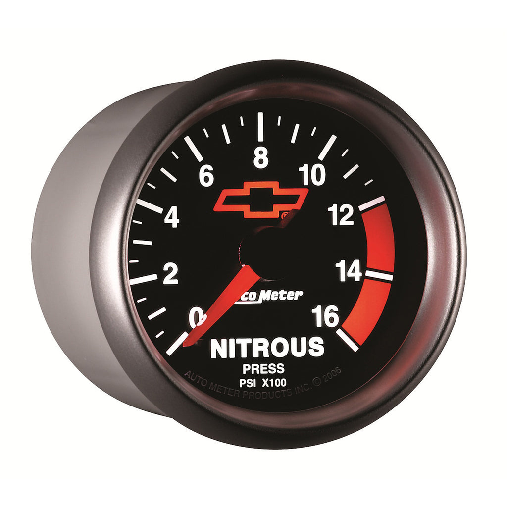 AutoMeter 3674-00406 GAGE, NTROUS PRSSURE, 2 1/16", 1600PSI, DIGTL STPPR MTR, CHEVY RED BOWTIE, BLACK