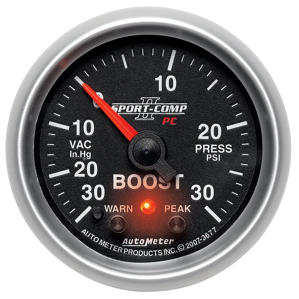 AutoMeter 3677 GAUGE, VAC/BOOST, 2 1/16", 30INHG-30PSI, STEPPER MOTOR W/PK & WRN, SPORT-COMP II