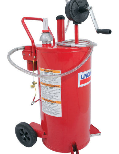 Lincoln Industrial 3677 Fuel Caddy With 2-Way Filter System, Steel, 2-Way Rotary Pump, Red, 25 Gallon Capacity