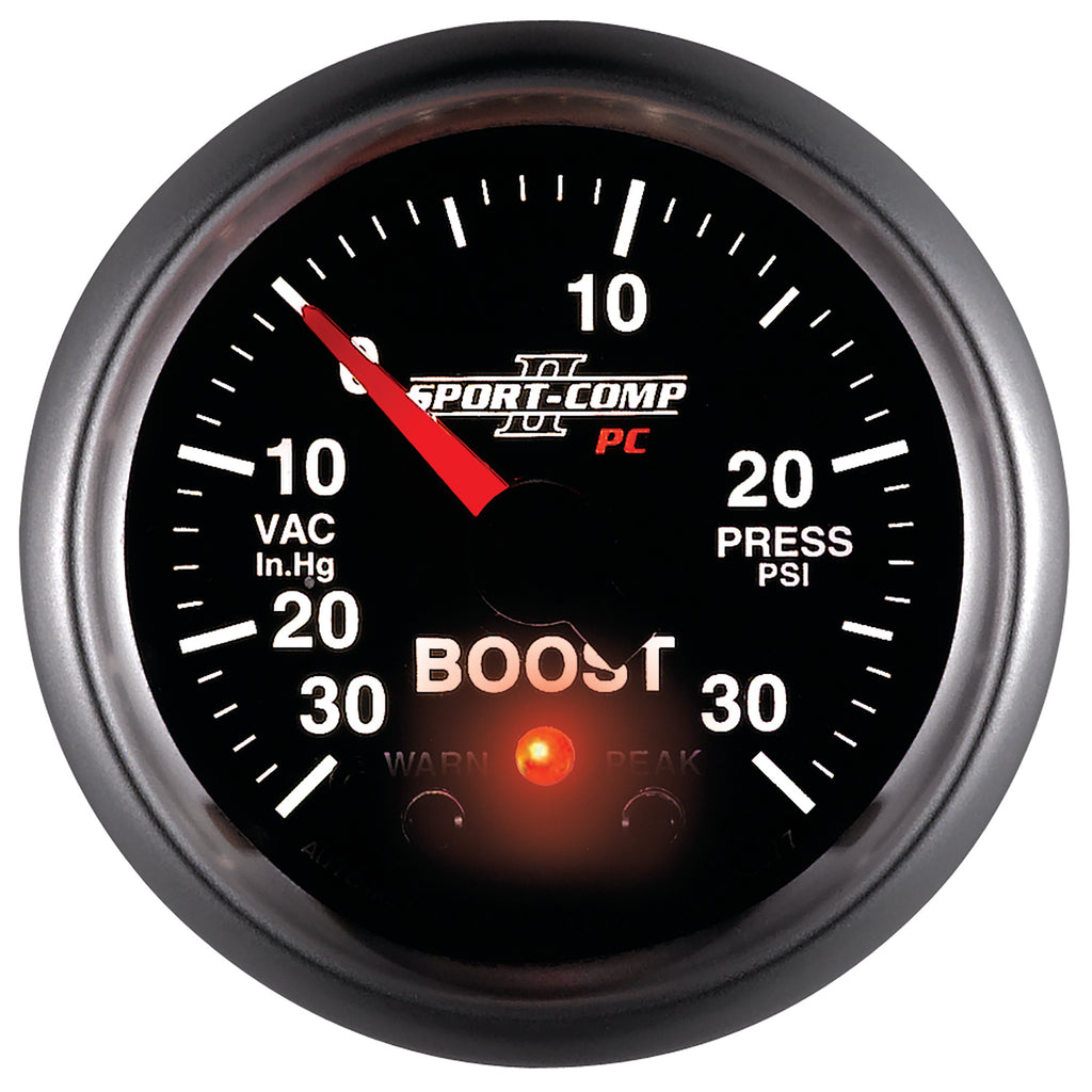 AutoMeter 3677 GAUGE, VAC/BOOST, 2 1/16", 30INHG-30PSI, STEPPER MOTOR W/PK & WRN, SPORT-COMP II