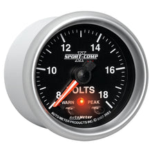Load image into Gallery viewer, AutoMeter 3683 GAUGE, VOLTMETER, 2 1/16", 18V, DIGITAL STEPPER MOTOR W/PK &amp; WRN, SPORT-COMP II