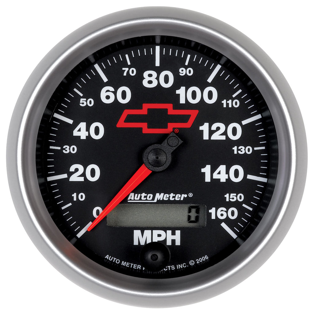 AutoMeter 3688-00406 GAUGE, SPEEDOMETER, 3 3/8", 160MPH, ELEC. PROGRAMMABLE, CHEVY RED BOWTIE, BLACK