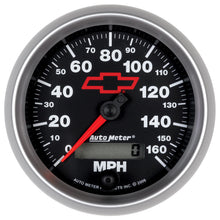 Load image into Gallery viewer, AutoMeter 3688-00406 GAUGE, SPEEDOMETER, 3 3/8", 160MPH, ELEC. PROGRAMMABLE, CHEVY RED BOWTIE, BLACK
