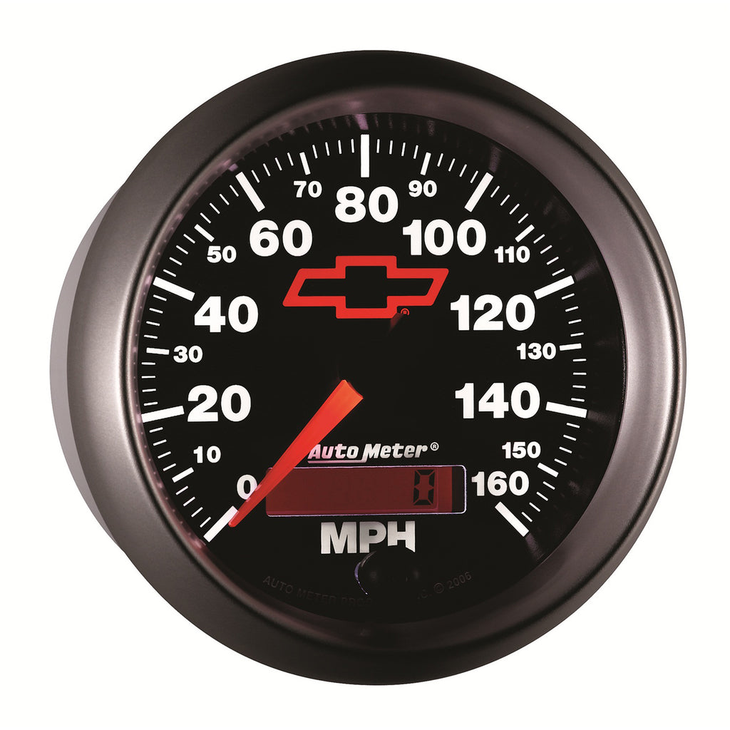 AutoMeter 3688-00406 GAUGE, SPEEDOMETER, 3 3/8", 160MPH, ELEC. PROGRAMMABLE, CHEVY RED BOWTIE, BLACK