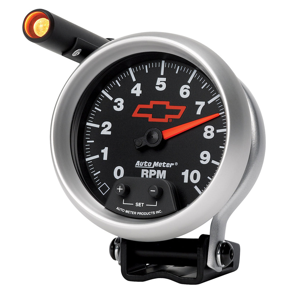 AutoMeter 3690-00406 GAGE, TACH, 3 3/4", 10K RPM, PED W/ EXT. QUICK-LITE, CHEVY RED BOWTIE, BLACK