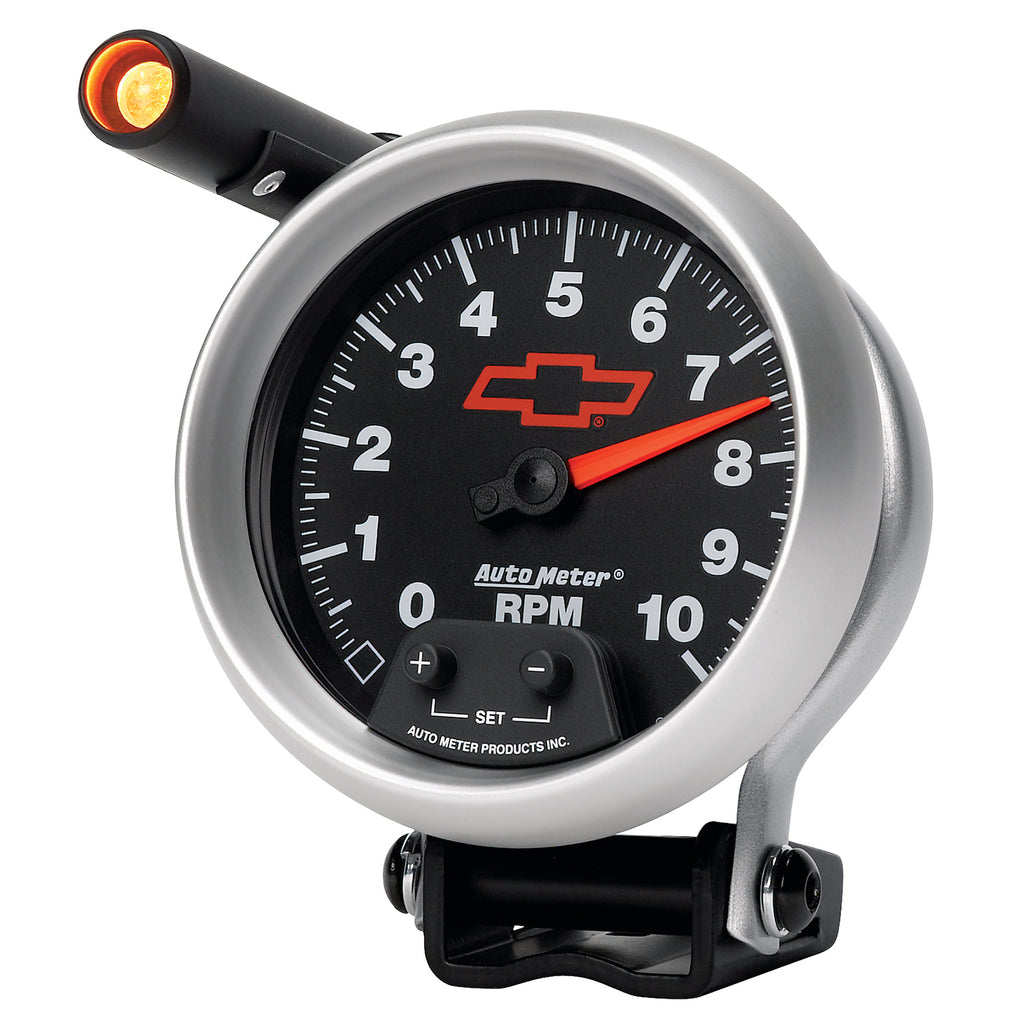 AutoMeter 3690-00406 GAGE, TACH, 3 3/4", 10K RPM, PED W/ EXT. QUICK-LITE, CHEVY RED BOWTIE, BLACK