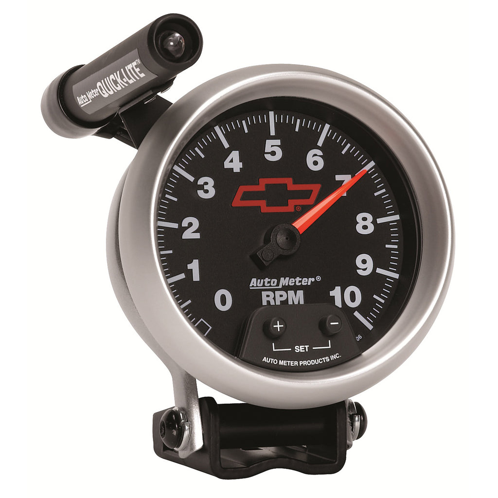 AutoMeter 3690-00406 GAGE, TACH, 3 3/4", 10K RPM, PED W/ EXT. QUICK-LITE, CHEVY RED BOWTIE, BLACK