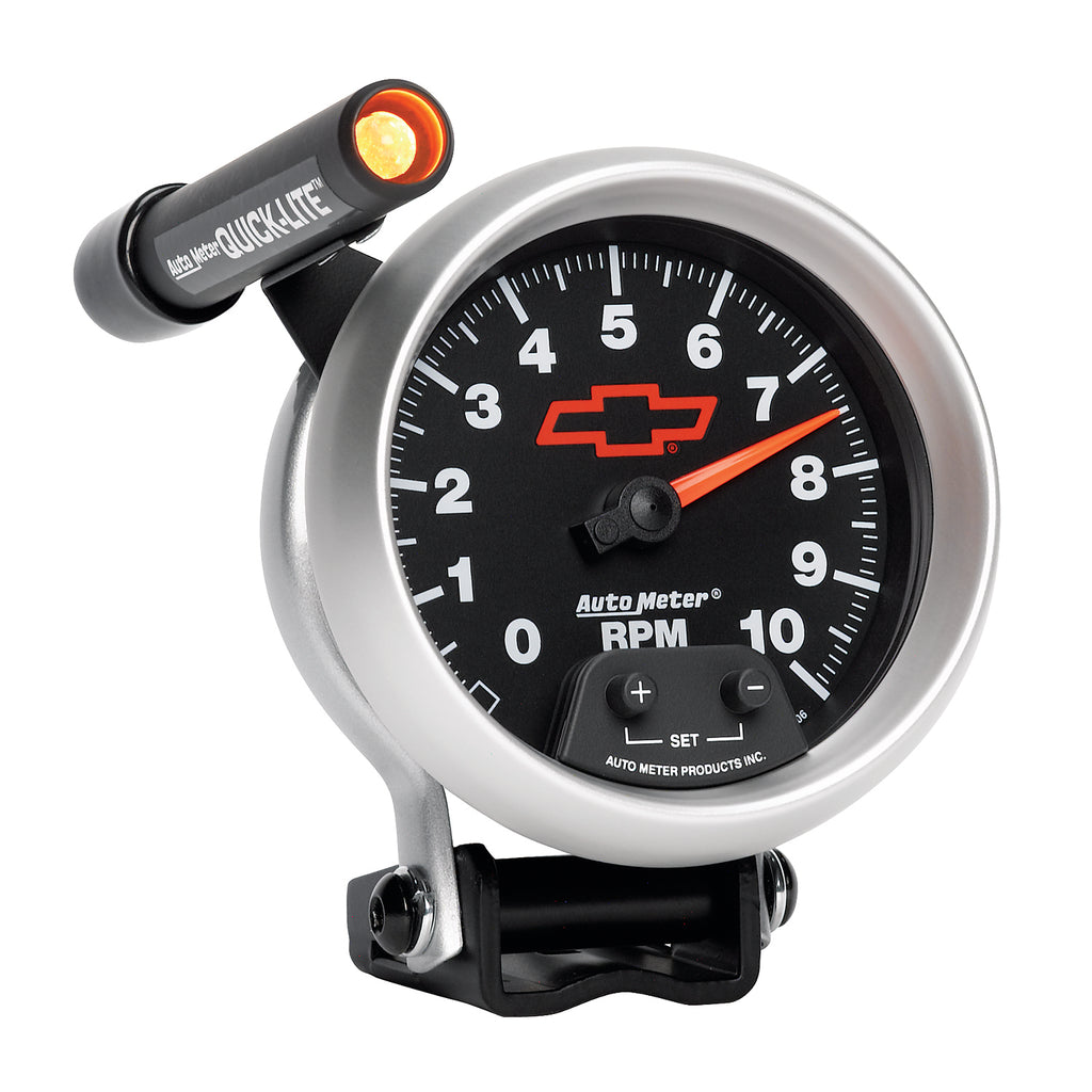 AutoMeter 3690-00406 GAGE, TACH, 3 3/4", 10K RPM, PED W/ EXT. QUICK-LITE, CHEVY RED BOWTIE, BLACK