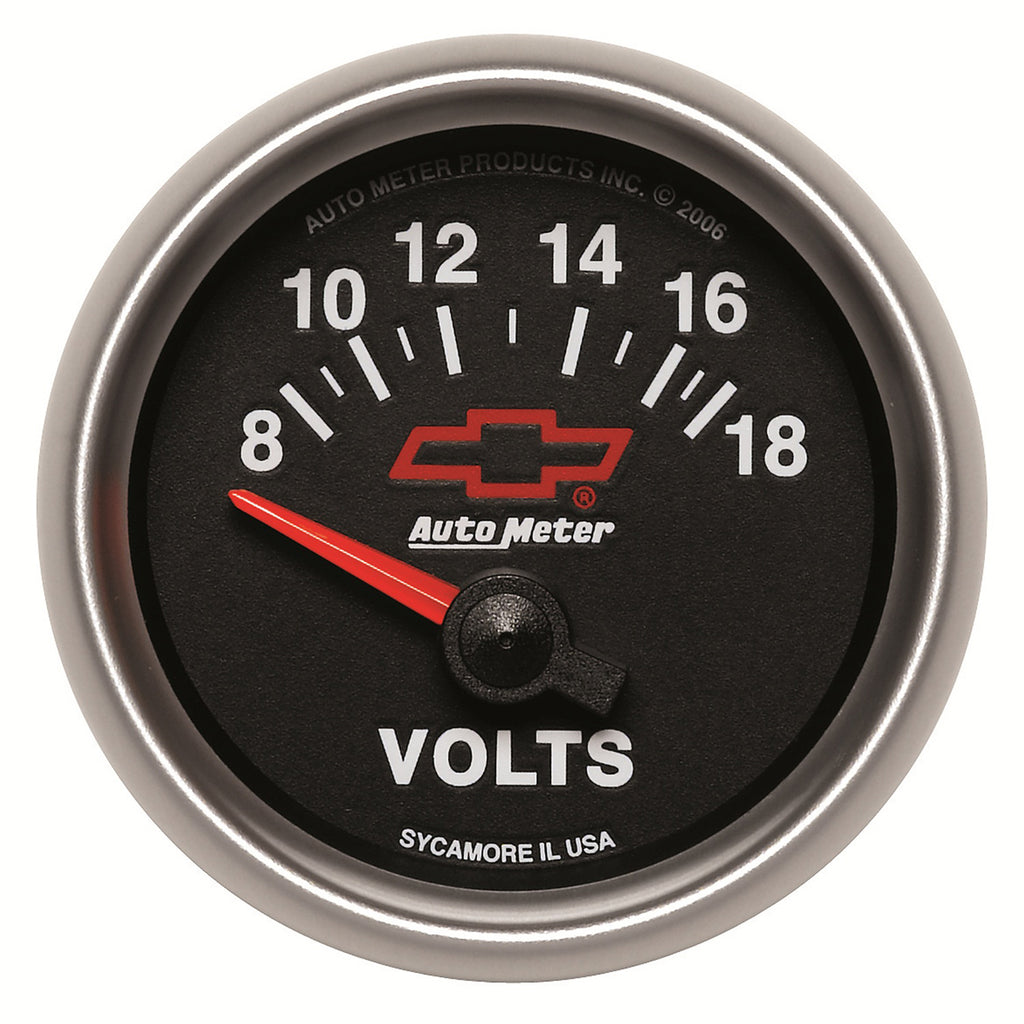 AutoMeter 3692-00406 GAUGE, VOLTMETER, 2 1/16", 18V, ELECTRIC, CHEVY RED BOWTIE, BLACK