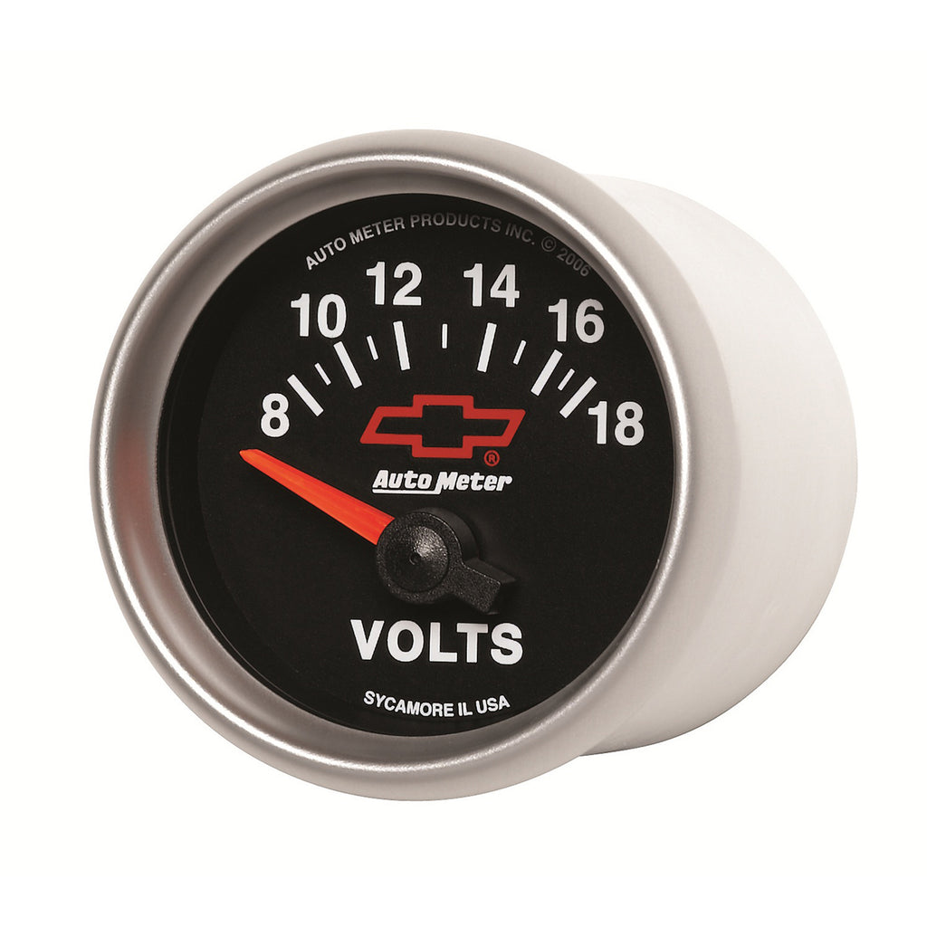 AutoMeter 3692-00406 GAUGE, VOLTMETER, 2 1/16", 18V, ELECTRIC, CHEVY RED BOWTIE, BLACK