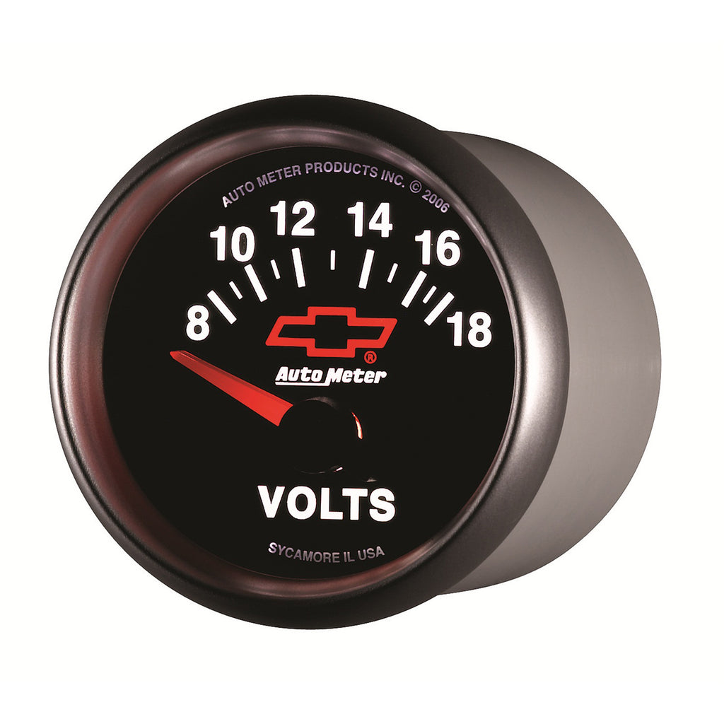 AutoMeter 3692-00406 GAUGE, VOLTMETER, 2 1/16", 18V, ELECTRIC, CHEVY RED BOWTIE, BLACK