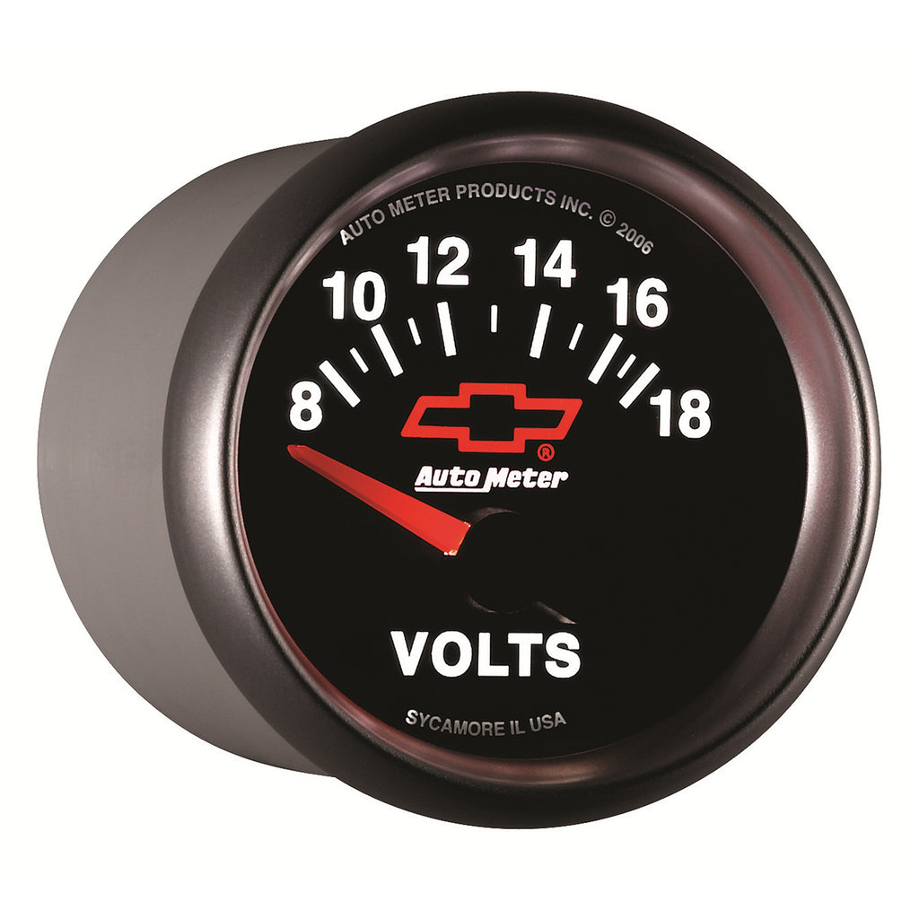 AutoMeter 3692-00406 GAUGE, VOLTMETER, 2 1/16", 18V, ELECTRIC, CHEVY RED BOWTIE, BLACK
