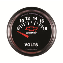 Load image into Gallery viewer, AutoMeter 3692-00406 GAUGE, VOLTMETER, 2 1/16", 18V, ELECTRIC, CHEVY RED BOWTIE, BLACK