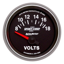 Load image into Gallery viewer, AutoMeter 3692 GAUGE, VOLTMETER, 2 1/16", 18V, ELECTRIC, SPORT-COMP II