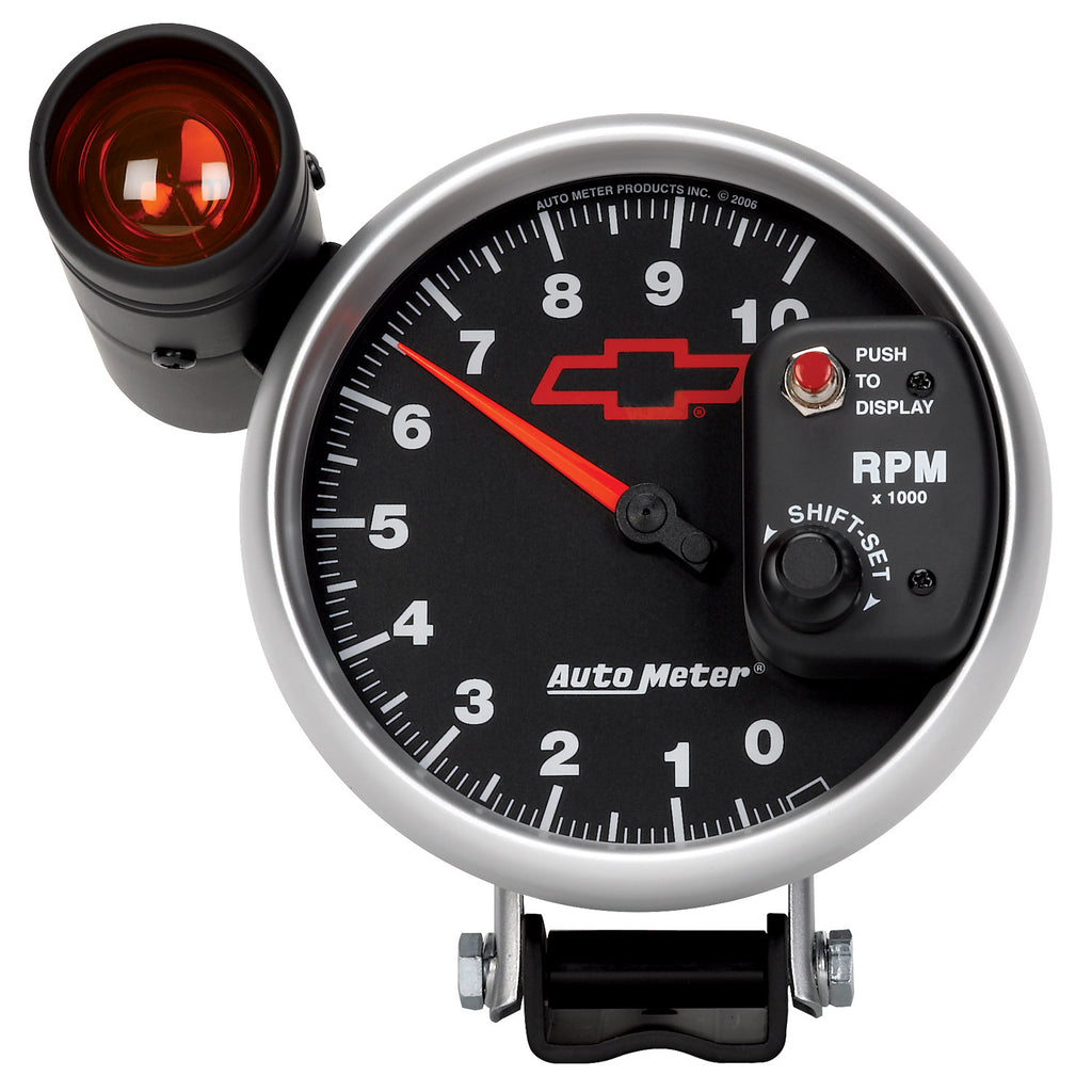 AutoMeter 3699-00406 GAGE, TACH, 5", 10K RPM, PED W/ EXT. SHIFT-LITE, CHEVY RED BOWTIE, BLACK
