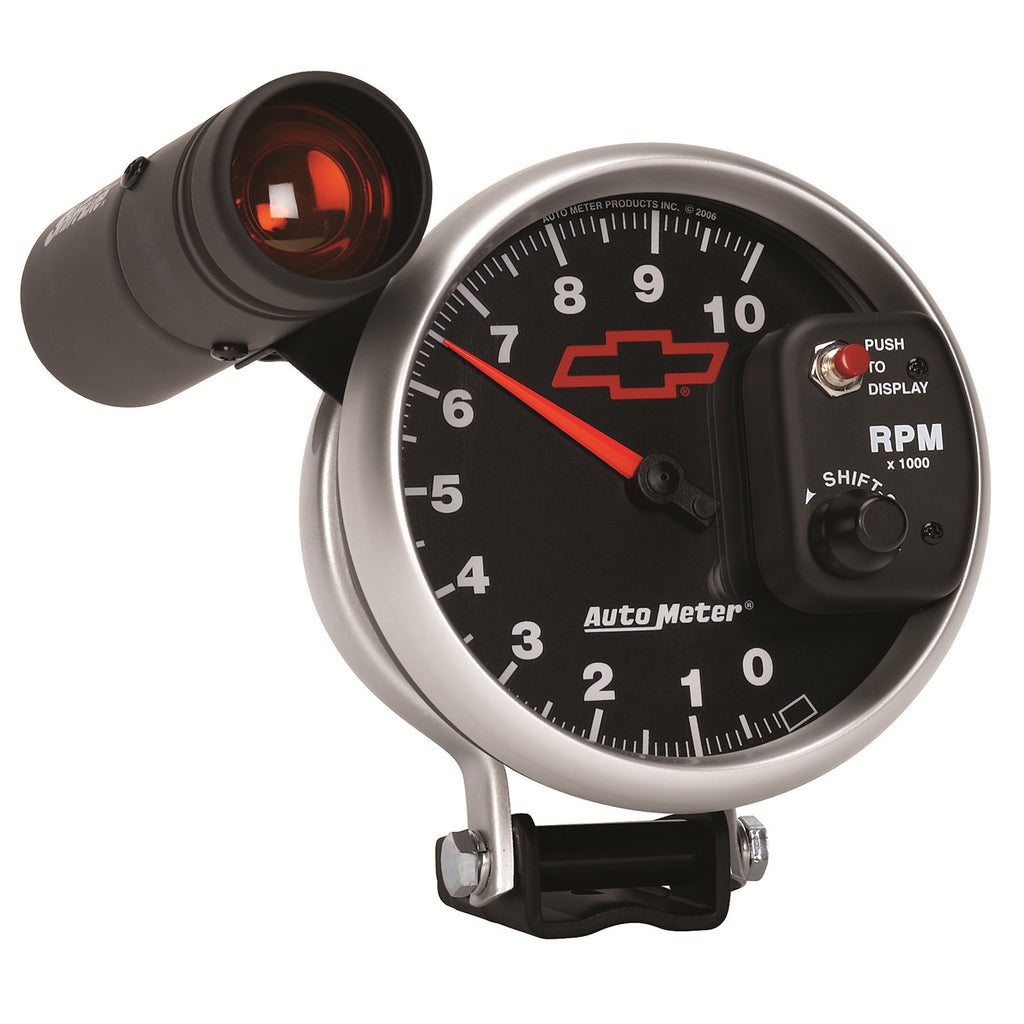 AutoMeter 3699-00406 GAGE, TACH, 5", 10K RPM, PED W/ EXT. SHIFT-LITE, CHEVY RED BOWTIE, BLACK