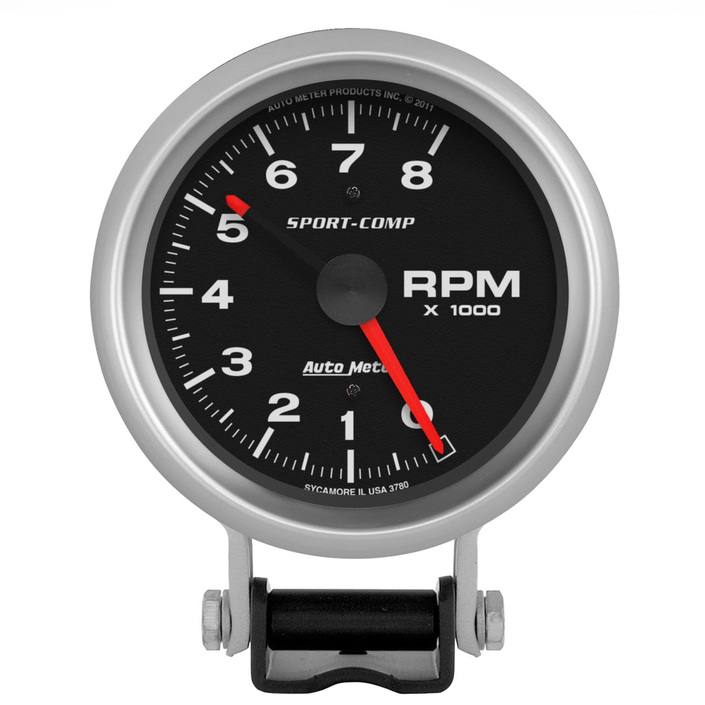 AutoMeter 3780 GAUGE, TACHOMETER, 3 3/4", 8K RPM, PEDESTAL W/ RED LINE, SPORT-COMP