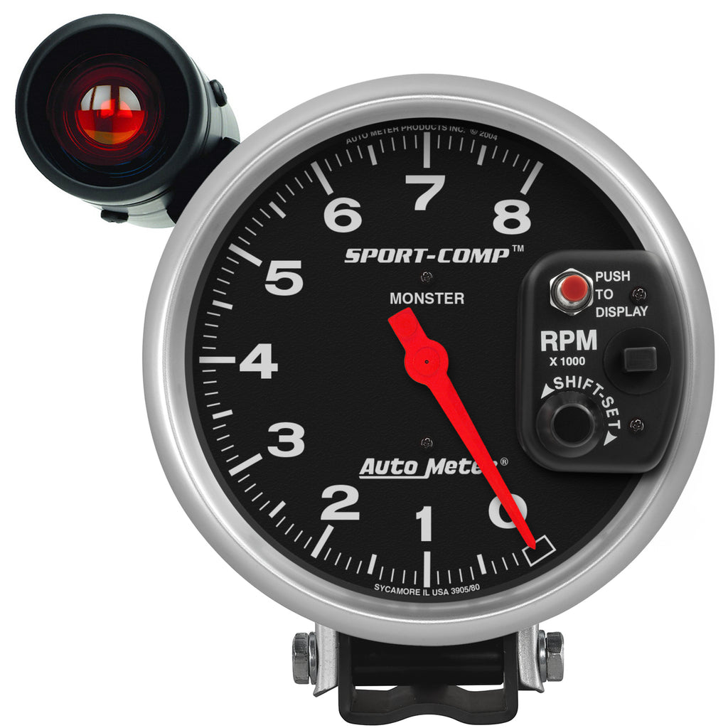AutoMeter 3905 GAUGE, TACHOMETER, 5", 8K RPM, PEDESTAL W/ EXT. SHIFT-LITE, SPORT-COMP