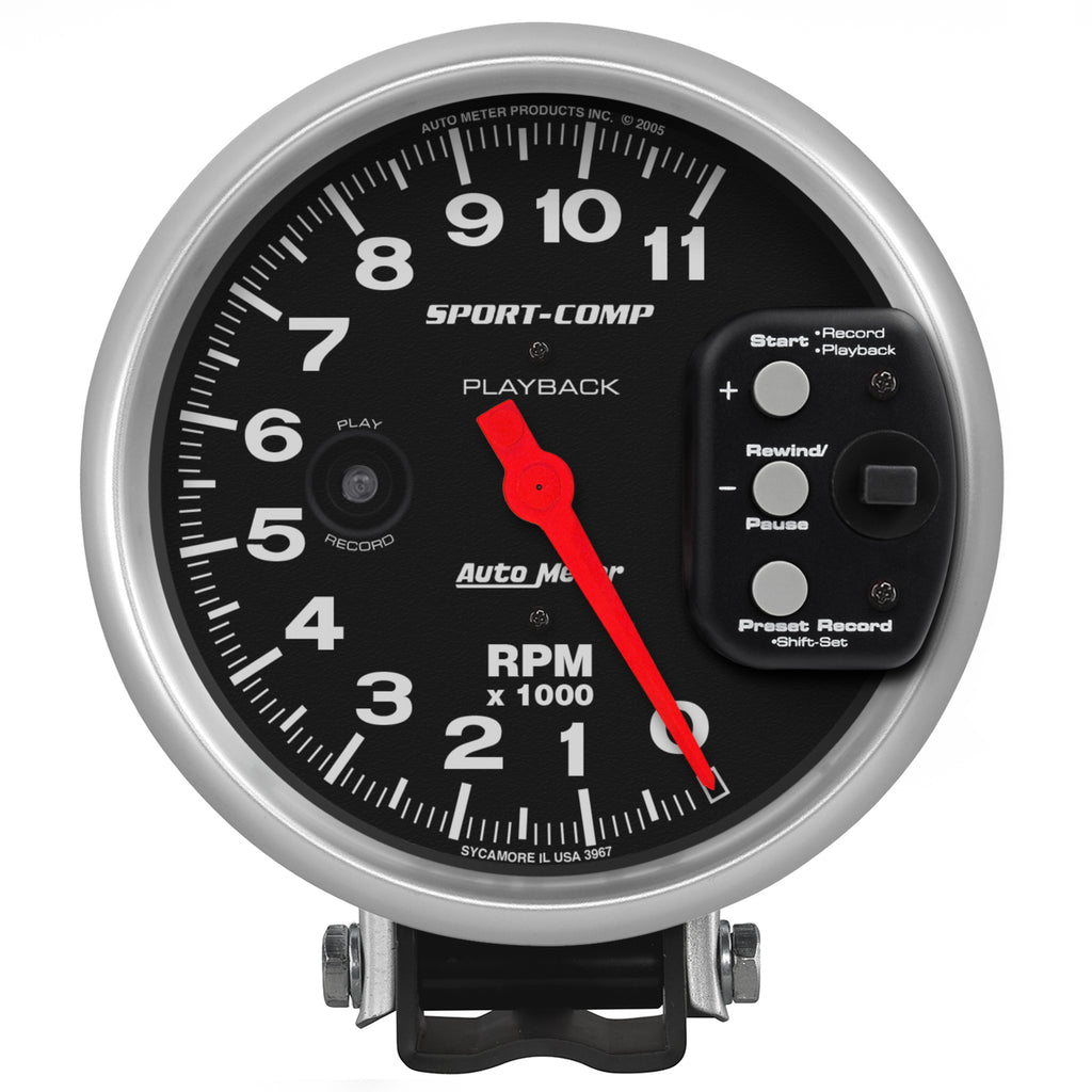 AutoMeter 3967 GAUGE, TACHOMETER, 5", 11K RPM, PEDESTAL W/ RPM PLAYBACK, SPORT-COMP