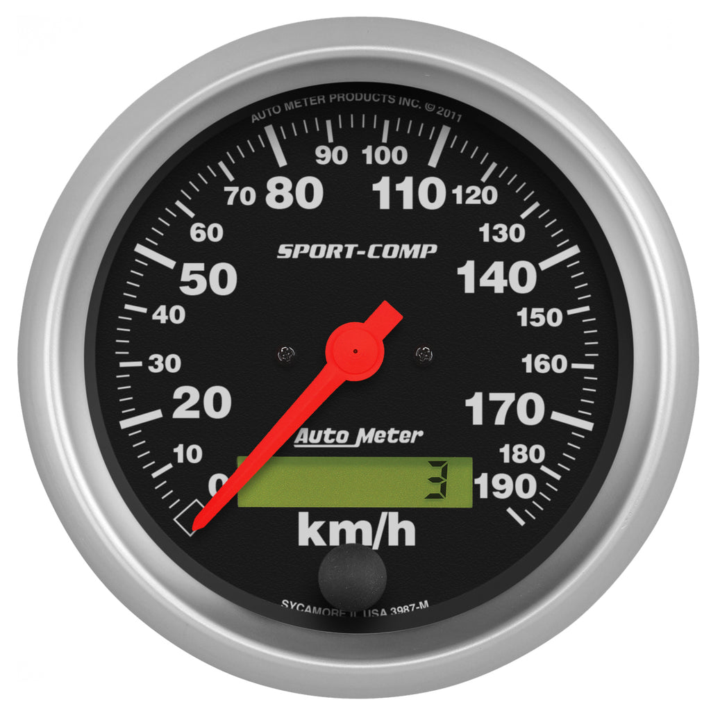 AutoMeter 3987-M GAUGE, SPEEDOMETER, 3 3/8", 190KM/H, ELEC. PROG. W/ LCD ODO, SPORT-COMP