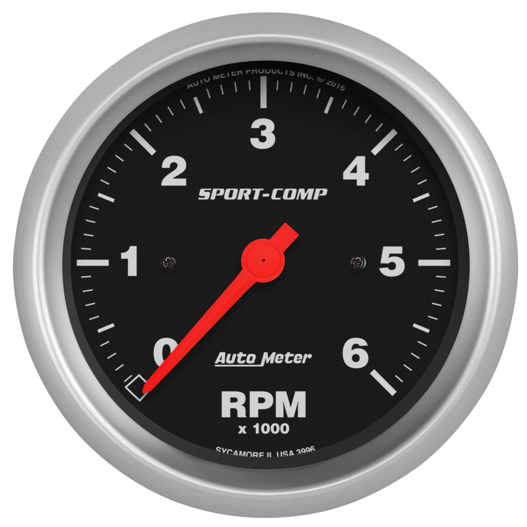 AutoMeter 3996 GAUGE, TACHOMETER, 3 3/8", 6K RPM, IN-DASH, SPORT-COMP