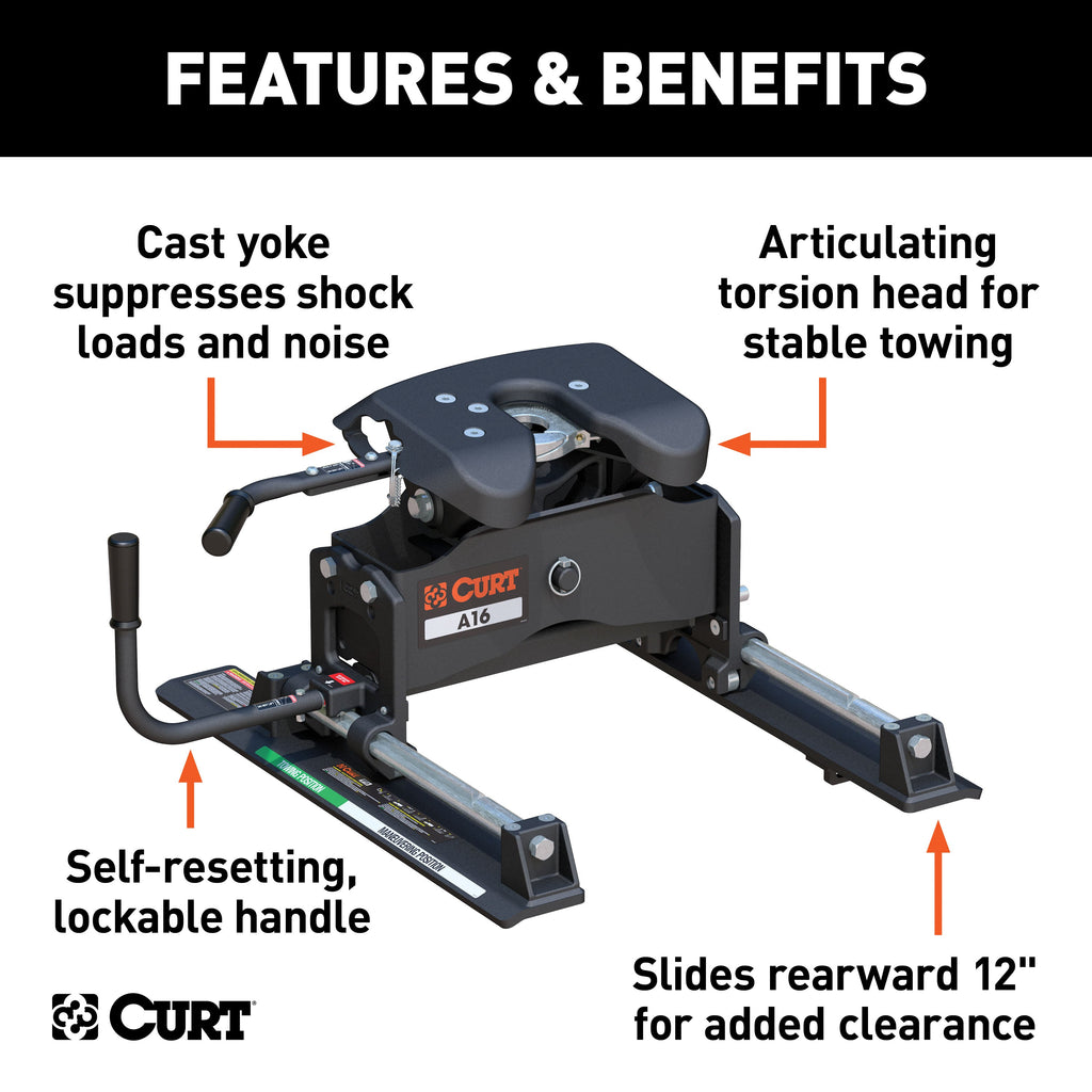 CURT 16521 CURT 16521 A16 5th Wheel Slider Hitch for Short Bed Trucks; 16;000 lbs - Truck Part Superstore