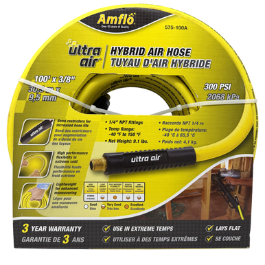 Amflo 575-100A Hybrid Air Hose, 3/8" x 100', 300PSI - 1/4" NPT
