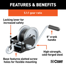 Load image into Gallery viewer, CURT 29438 Hand Crank Win. with 20ft. Strap (1;900 lbs; 8in. Handle) - Truck Part Superstore