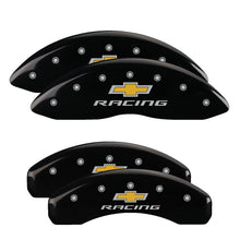 Load image into Gallery viewer, 4-Caliper-Covers-Engraved-F--R-Chevy-Racing-Black-Finish-Silver-Char-2012-Chevrolet-Camaro