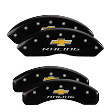 Load image into Gallery viewer, 4-Caliper-Covers-Engraved-F--R-Chevy-Racing-Black-Finish-Silver-Char-2017-Chevrolet-Camaro