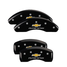 Load image into Gallery viewer, 4-Caliper-Covers-Engraved-F--R-Chevy-Racing-Black-Finish-Silver-Char-2019-Chevrolet-Malibu