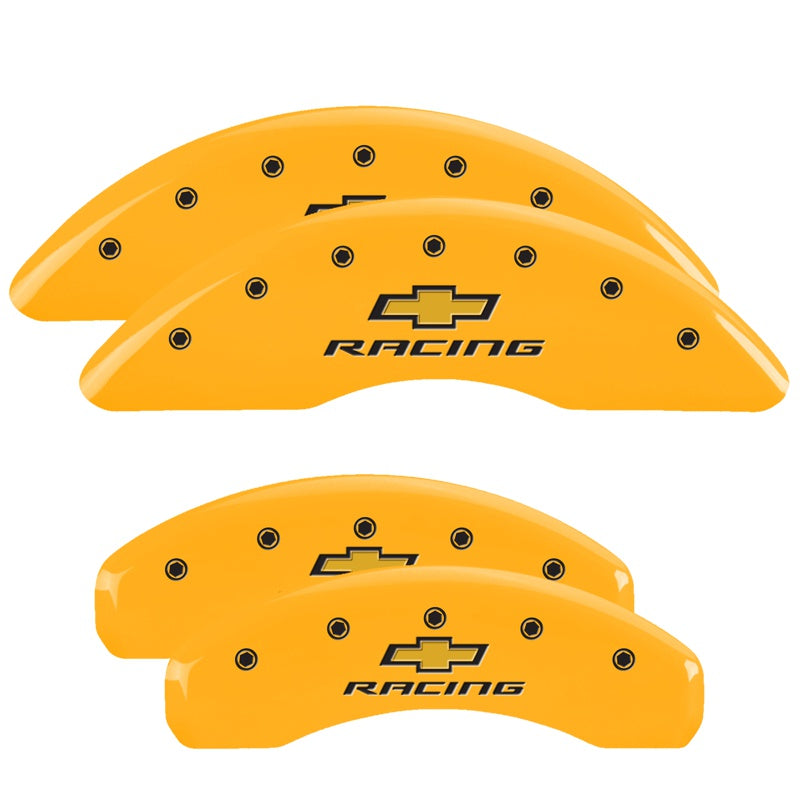 4-Caliper-Covers-Engraved-F--R-Chevy-Racing-Yellow-Finish-Black-Char-2016-Chevrolet-Camaro