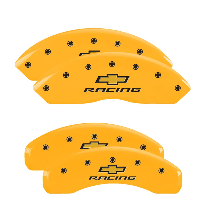 4-Caliper-Covers-Engraved-F--R-Chevy-Racing-Yellow-Finish-Black-Char-2017-Chevrolet-Camaro