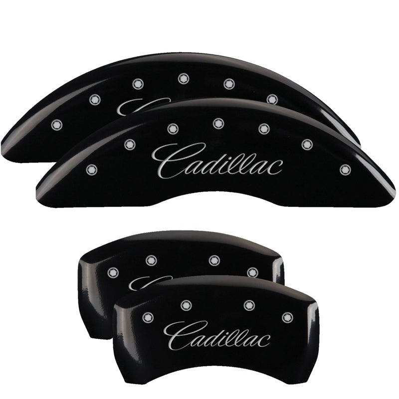 4-Caliper-Covers-Engraved-F--R-CursiveCadillac-Black-Finish-Silver-Char-2016-Cadillac-Ct6