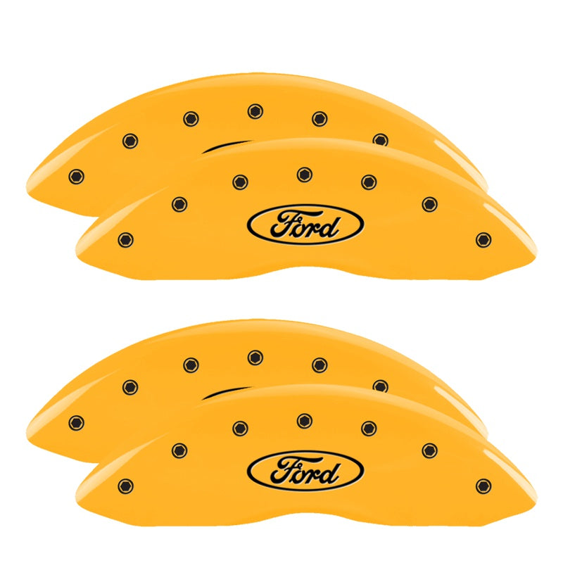 4-Caliper-Covers-Engraved-F--R-Ford-Logo-Yellow-Finish-Black-Char-2006-Ford-F-350-Super-Duty