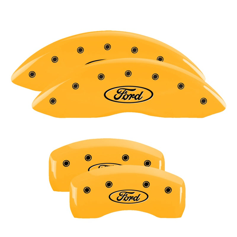 4-Caliper-Covers-Engraved-F--R-Oval-LogoFord-Yellow-Finish-Black-Char-2002-Ford-Crown-Victoria