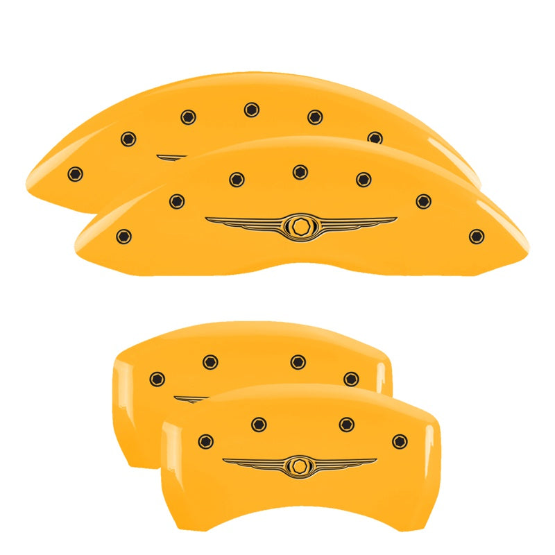 4-Caliper-Covers-Engraved-F--R-Style-1Chrysler-Wing-Yellow-Finish-Black-Char-2005-Chrysler-300