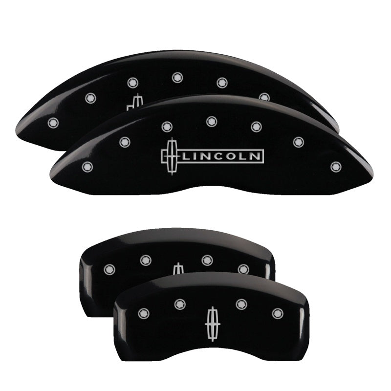 4-Caliper-Covers-Engraved-Fr-Lincoln-Rr-Star-Logo-Blk-Finish-Silver-Char-17-Lincoln-Continental