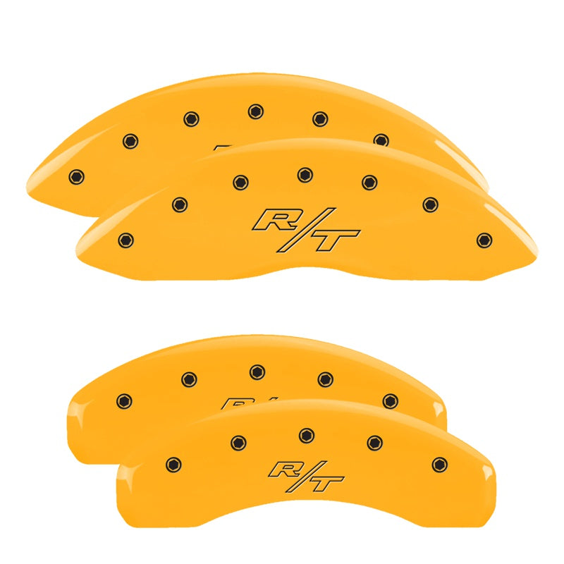 4-Caliper-Covers-Engraved-Front--Rear-11-18-Dodge-Durango-Yellow-Finish-Black-RT-Vintage-Logo
