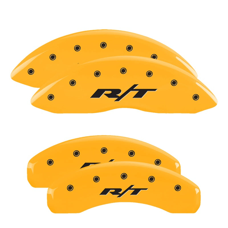 4-Caliper-Covers-Engraved-Front--Rear-11-18-Dodge-Durango-Yellow-Finish-Black-Rt1-Truck-Logo