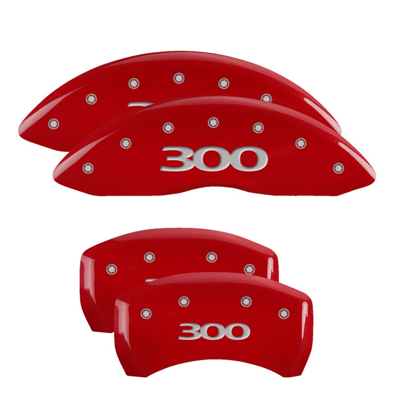 4-Caliper-Covers-Engraved-Front--Rear-300-Red-Finish-Silver-Ch