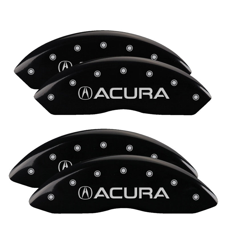 4-Caliper-Covers-Engraved-Front--Rear-Acura-Black-Finish-Silver-Ch