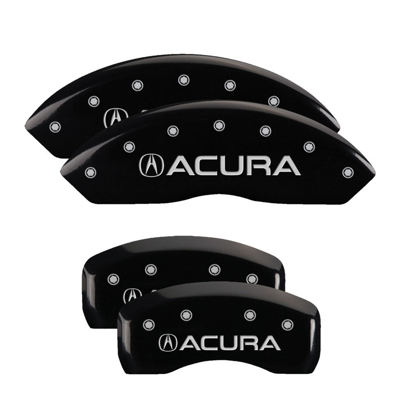 4-Caliper-Covers-Engraved-Front--Rear-Acura-Black-Finish-Silver-Ch