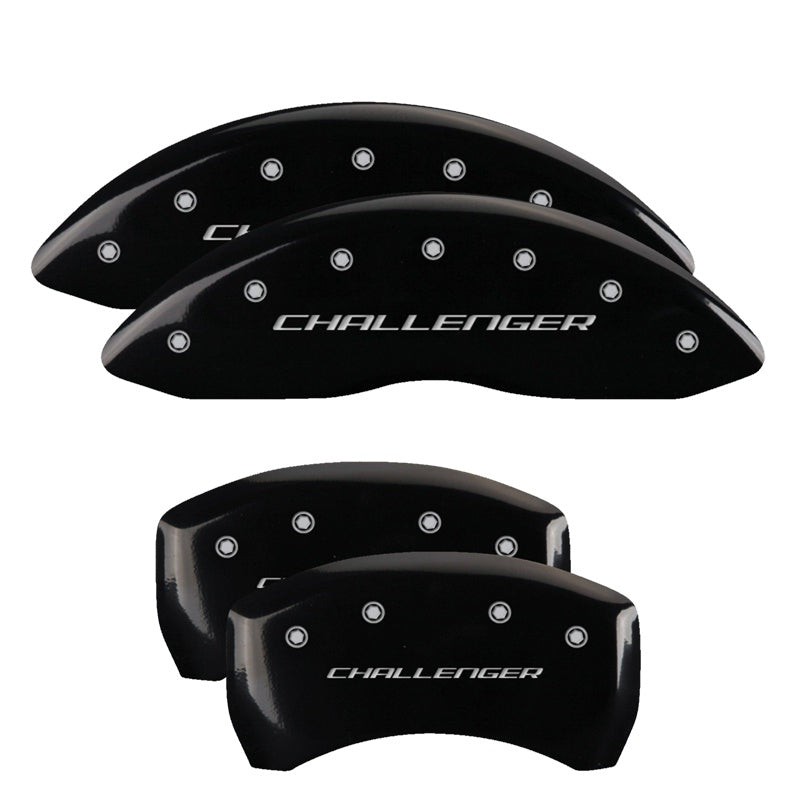 4-Caliper-Covers-Engraved-Front--Rear-BlockChallenger-Black-Finish-Silver-Ch
