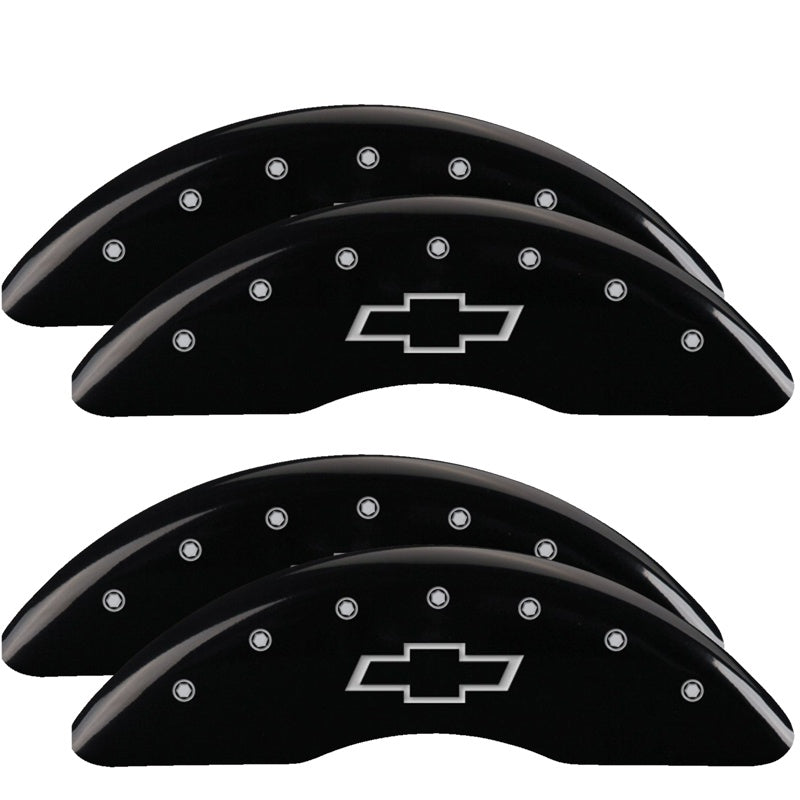 4-Caliper-Covers-Engraved-Front--Rear-Bowtie-Black-Finish-Silver-Ch-20-Silverado-2500-Hd