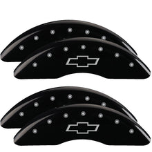 Load image into Gallery viewer, 4-Caliper-Covers-Engraved-Front--Rear-Bowtie-Black-Finish-Silver-Ch-20-Silverado-2500-Hd