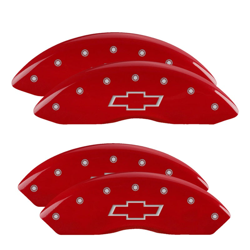 4-Caliper-Covers-Engraved-Front--Rear-Bowtie-Red-Finish-Silver-Char-2014-Chevrolet-Express-2500