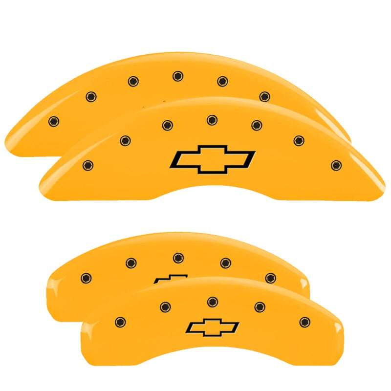 4-Caliper-Covers-Engraved-Front--Rear-Bowtie-Yellow-Finish-Black-Ch