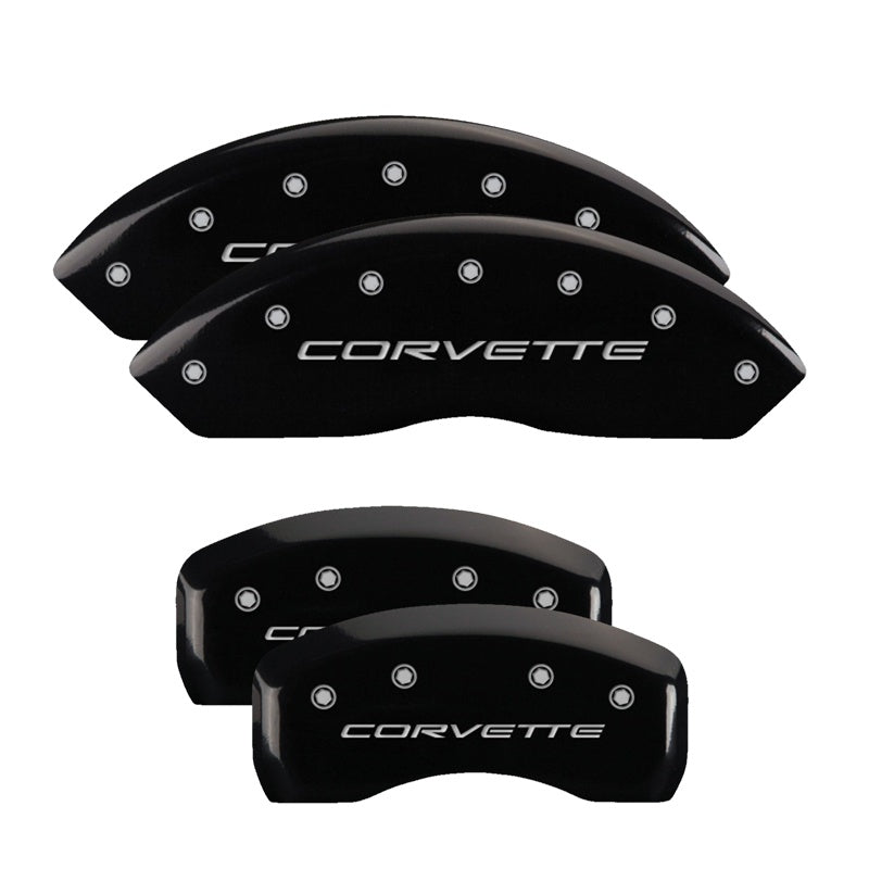 4-Caliper-Covers-Engraved-Front--Rear-C5Corvette-Black-Finish-Silver-Ch